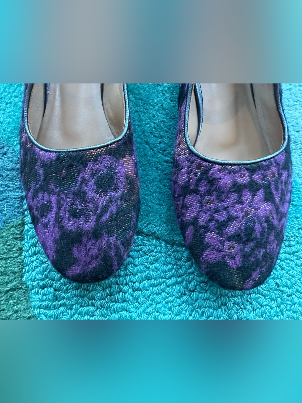 SOLD!! Fluevog Softly Pirouette purple floral wool silver buckle MJ flat- 7 - Picture 12 of 16